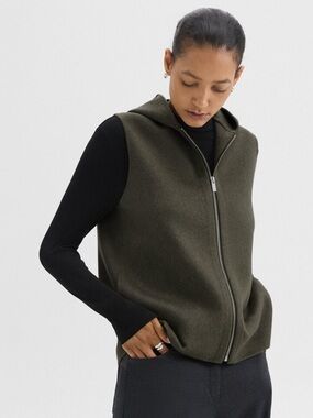 Theory Hooded Zip-Up Vest in Double-Face Wool-Cashmere
